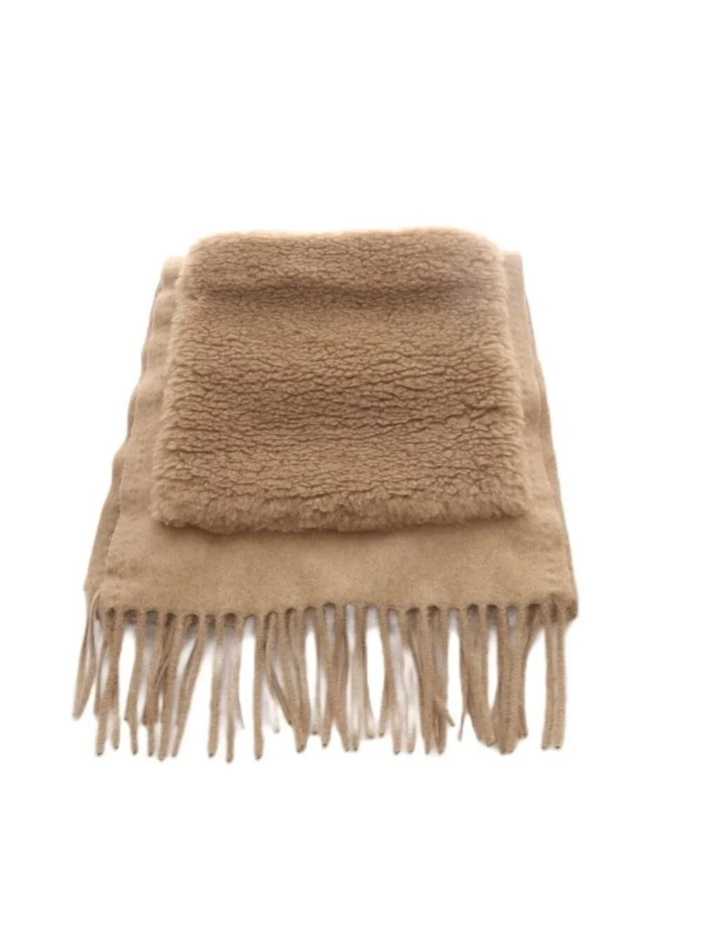 Max Mara Teddy Bear Shawl Silk Blend Fringe Pocket Brown